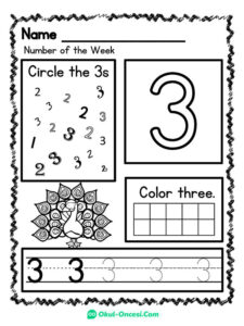 Preschool number 3 tracing worksheet for kids