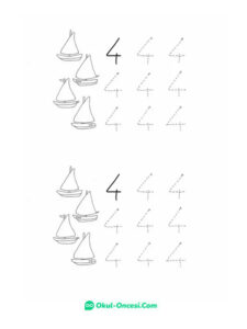 Okul Öncesi 4 Rakamı Çalışma Sayfası