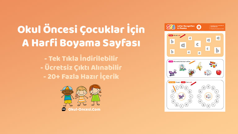 Okul öncesi çocuklar için A harfini tanımaya yönelik boyama etkinliği