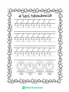 Anaokulu 4 rakamı sayı öğrenme sayfası