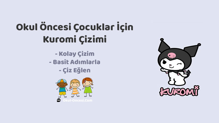 Çocuklar için adım adım anlatımlı kolay ve sevimli Kuromi çizimi