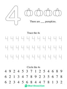 Preschool number 4 tracing worksheet