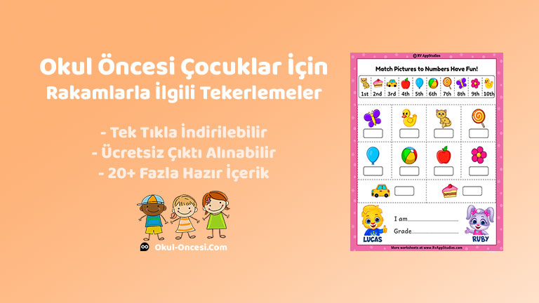 Okul öncesi çocuklar için sayıları öğretmeye yönelik rakamlarla ilgili tekerlemeler