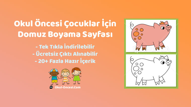 Okul öncesi çocuklar için ücretsiz sevimli domuz resmi boyama sayfası
