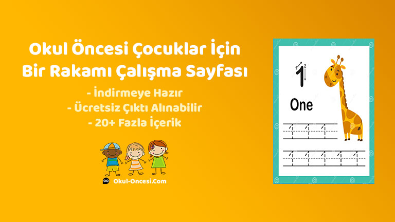 Okul öncesi çocuklar için 1 rakamını öğrenmeye yönelik bir rakamı çalışma sayfası