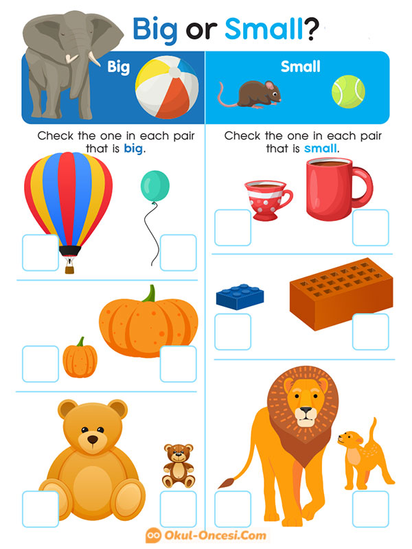 big or small worksheet