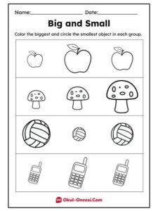 büyük küçük kavram çalışma sayfası