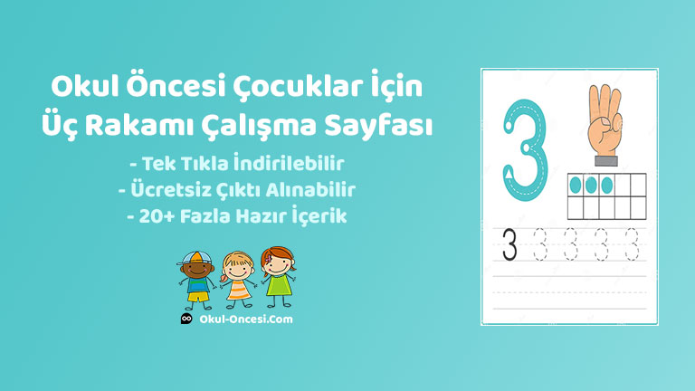 Okul öncesi çocuklar için 3 rakamını öğrenmeye yönelik üç rakamı çalışma sayfası