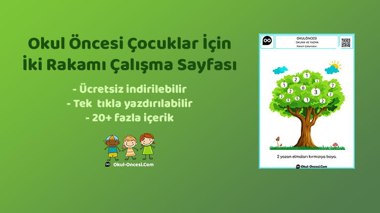 Okul öncesi çocuklar için 2 rakamını öğrenmeye yönelik iki rakamı çalışma sayfası